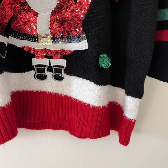 Women's Ugly Christmas Sweater Size XL Santa HO HO HO Embellished Knit Tunic - Picture 7 of 7